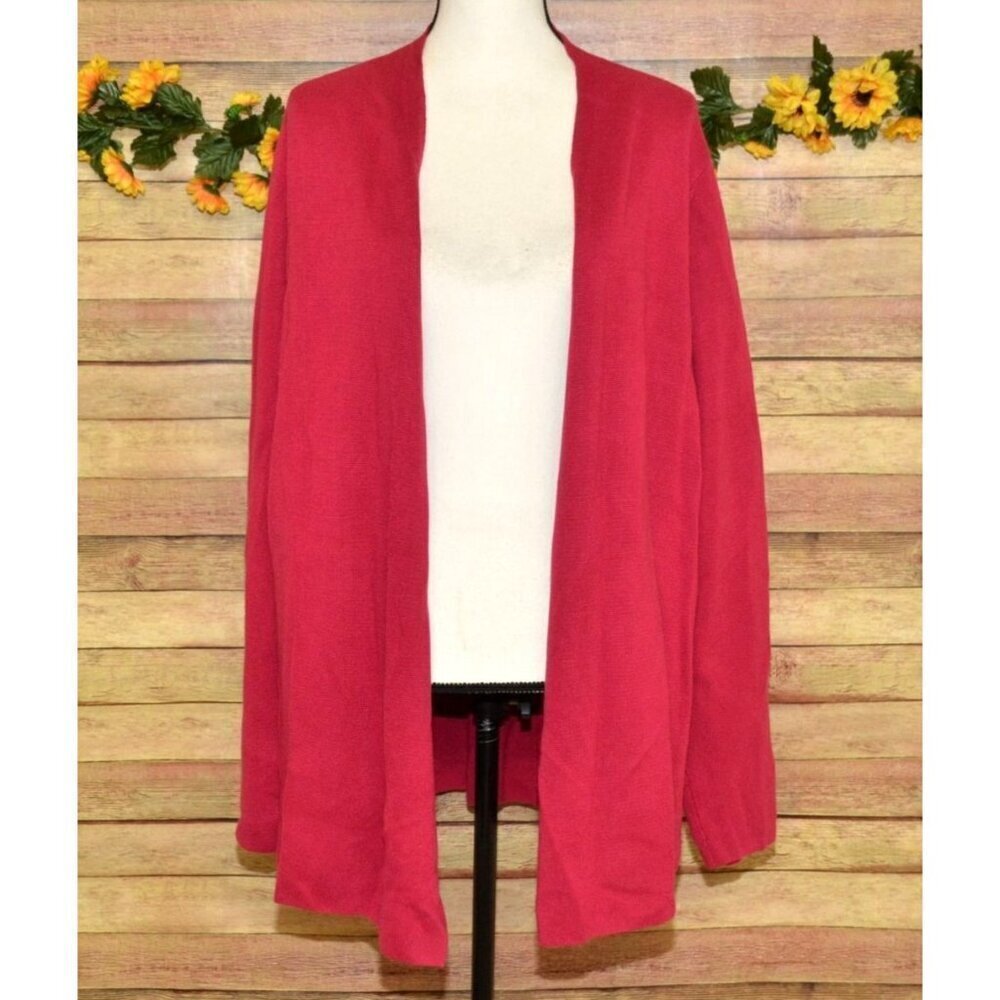 Eileen Fisher Textured Open Front Long Cardigan Sweater Size 2X Tencel Silk